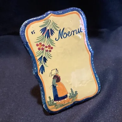Antique HenRiot Quimper France Menu Board Panel Ceramic Plaque • $39.99