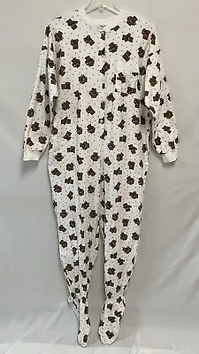 Vintage Me & My Pals Adult Large White Bears Flannel One Piece Footed Pajamas • $74.99