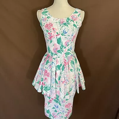 VTG 80’s Summer Peplum Dress Floral Cottage Core 5/6 Womens • $59.99