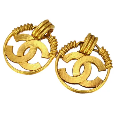 $660.40 • Buy Vintage CHANEL Coco Mark Round Swing Clip-on Earrings Jewelry Gold Plated Fpm13