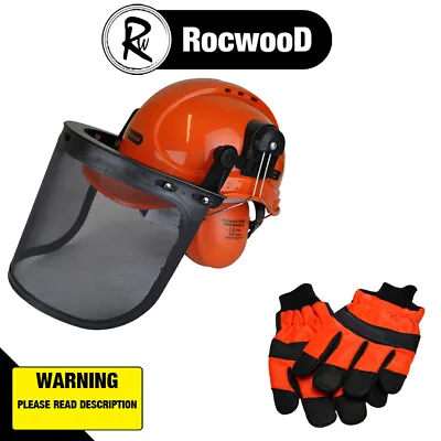 RocwooD Chainsaw Safety Helmet Hard Set And Extra Large Gloves • £26.57