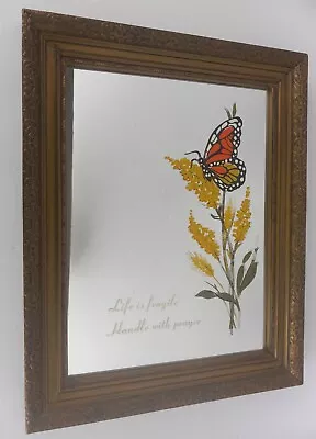 Framed Mirror With Butterfly Flowers And Prayer Quote VTG Retro Spiritual  • $39.95