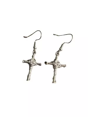 Nail Cross Rose Christian Fish Hook Dangle Earrings.  (A2) • $8.99