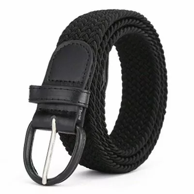 7001 Men's Leather Covered Buckle Woven Elastic Stretch Belt 1-1/4  Wide • $10.99
