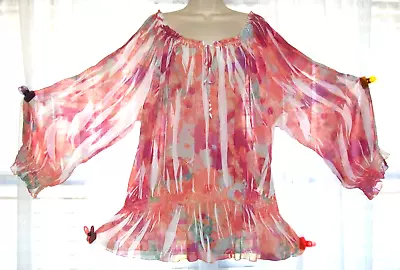 MUSHKA By SIENNA ROSE~3X~BILLOWY SEMISHEER PINK CHIFFON WATERCOLOR BLOUSE TOP • $16.50