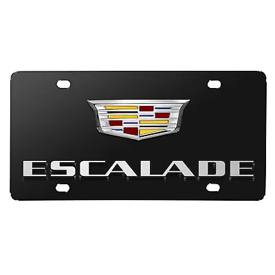 Cadillac Escalade Crest Double 3D Logo Black Stainless Steel License Plate • $65.99