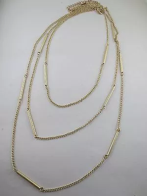  PREMIER QUALITY Matte Gold Plated Tube Link Chain Design Tiered Necklace • $6.99