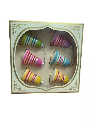 Box Of 6 Vintage Glass Christmas Bell Ornaments • $24.50