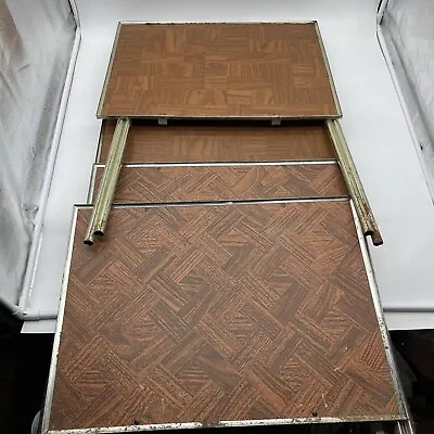 Set 4 Vintage Folding TV Tray Tables Faux Parquet Wood Gold Legs • $50