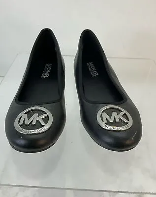 MICHAEL Michael Kors Black Faux Leather Metal Logo Accent Slip-On Ballet Flats 3 • $9