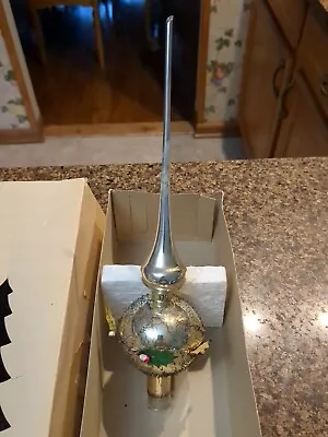1950's GOLD Champagne Blown Glass Christmas Tree Topper Holly Austria OrigBox • $29.99
