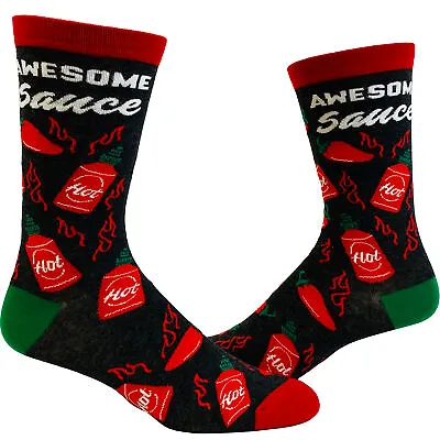 Youth Awesome Sauce Socks Funny Spicy Hot Sauce Lover Graphic Novelty Footwear • £11.87