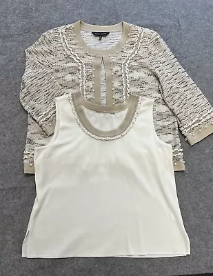 Ming Wang 2 Piece Set Womens XL Tank Jacket Cream Pearl Lace Textured * • $58.45