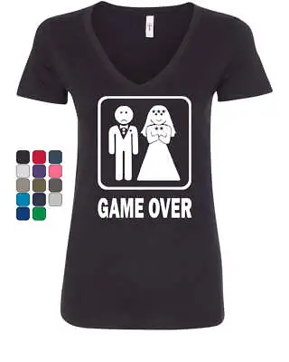 Game Over Funny V-Neck T-Shirt Groom And Bride Wedding • £17.73