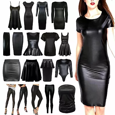 £4.99 • Buy Women Sexy Wet Look Black Full Faux Length Leggings Pants PVC Leggings 8-26