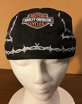 Harley Davidson Black Barbed Wire Summer Lite Hat Skull Cap Head Wrap DooRag GUC • $24.99