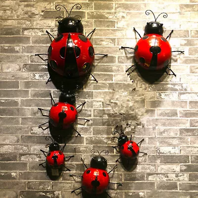£8.79 • Buy 2 X Red Large Metal Ladybirds Summer Garden Art Decoration Ornament Wall