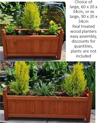 Large XX Large Garden Wooden Rectangular Flower Planter Ornamental Plant Pots • £125.95