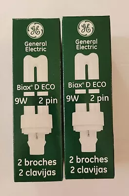 2 PACK General Electric GE Biax D ECO 9W 2 Pin G23-2 Compact Fluorescent Bulb • $14.99