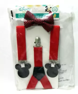 Disney Baby Mickey Mouse Suspenders And Bow Tie Set  Toddler Red Black Brand New • $16