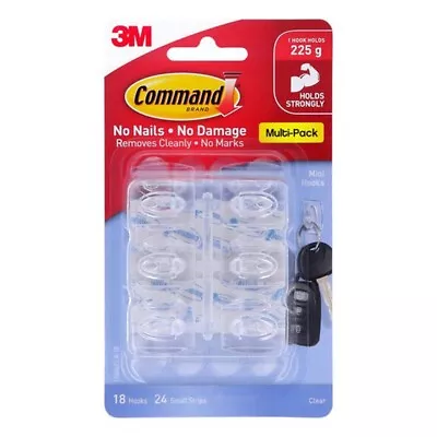 3M Command Damage-Free Hanging Mini Clear Hook Value Pack 225g 17006CLR-VP • $20.77