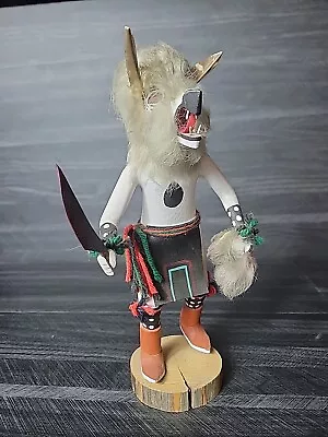 Native American Indian Kachina Doll White Wolf Figure 12  Signed C. Smith VTG • $29.97