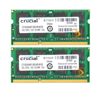 £16.79 • Buy Crucial 16GB 2X 8GB PC3L-12800 DDR3L-1600MHz 204Pin SoDIMM Laptop Memory RAM
