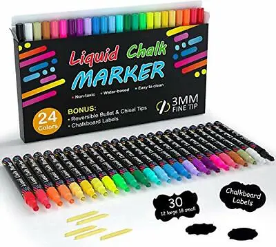 Chalk Markers 24 Vibrant Colors Liquid Chalk Markers Pens For Chalkboards Win... • $22.94