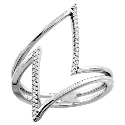 Sterling Silver Parallelogram Ring W/ Micro Pave Cubic Zirconia Stones • $26.99