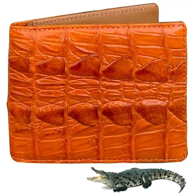New Orange Real Leather Crocodile Crocodile Skin Men's Bi-fold Wallet RFID • $69