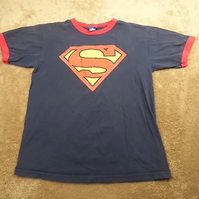 Vintage Superman T-Shirt Adult Large Blue Short Sleeve Crew Neck Center Logo • $12.88