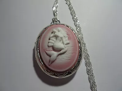 Cameo Locket Mermaid With A Shell White On Pink • $26.99