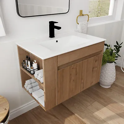 30  Wall Mounted Bathroom Vanity W/ Ceramic Sink Floating Wood Vanity Cabinet • $498