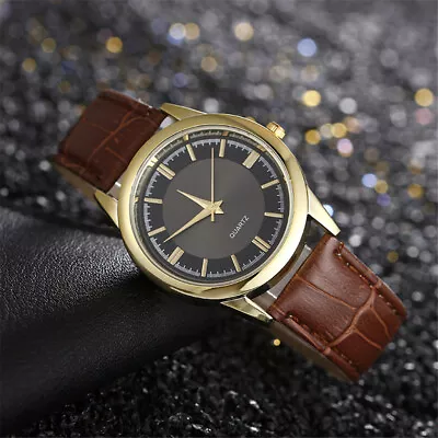 Men's Business Casual Watch Stainless Steel Dial Leather Band Watch Quartz Watch • $1.99