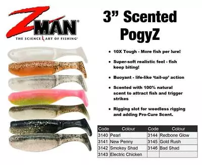 Zman 3  Scented Pogyz  Z-man Soft Plastic Lures Fishing Free Postage • $8.46