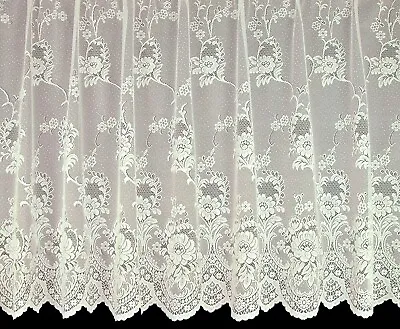 Luxury Thick Cream Cotton Look Floral Damask Lace Net Curtain Sold By The Metre • £2.98