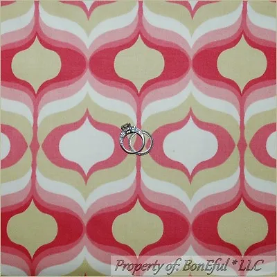 BonEful Fabric Cotton Decor Pink White Mod Girl 70's Easter Print Stripe 1 SCRAP • $0.59