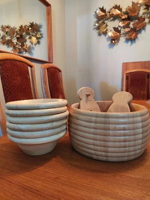 $30 • Buy Beautiful Wooden Bamboo Salad Bowl 9 Piece Set Thailand