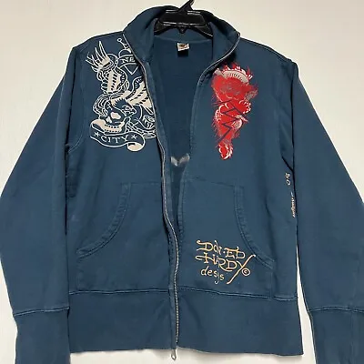 Don Ed Hardy L Vintage 2000’s  Zip Graphic Sweatshirt Blue By Christian Audigier • $65