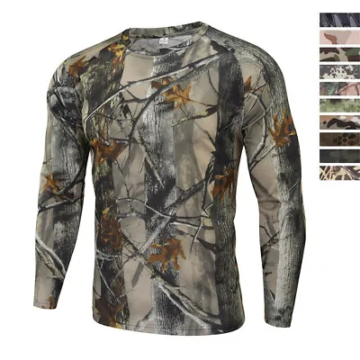 Mens Camo T-shirt Light Long Sleeve Tactical Combat Quick Dry Breathable Casual • $22.39