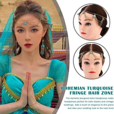 £2.99 • Buy Boho Turquoise Head Chain Bridal Fringed Headpiece Headband Festival O8M3