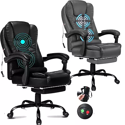 Massage Office Chair Gaming Computer Desk Swivel Recliner Chair Leather Footrest • £69.99