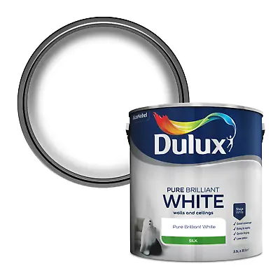 £20.99 • Buy Dulux Paint Pure Brilliant White Walls & Ceilings Silk Emulsion 2.5 Litres