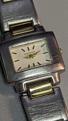 Vintage Claremont Silver Gold Tone Square Faced Wristwatch • $21.75