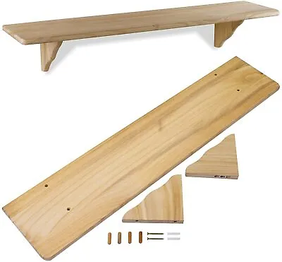 New Natural Wood Wooden Shelf Storage Unit Stand Kit & Fittings Wall Mounted  • £7.90