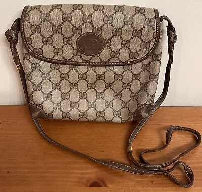 Vintage Gucci GG Web Brown Messenger Crossbody Bag • $130