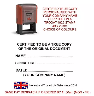 Personalised Certified True Copy Self Inking Stamp Solicitors Accountants Name • £21.95