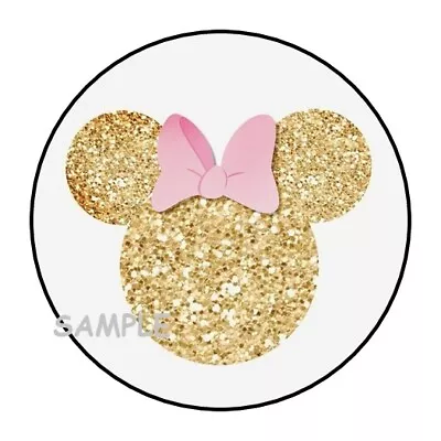 30 GOLD & PINK MINNIE MOUSE EARS Head Stickers Favors Seals NOT Real Glitter • $4.25