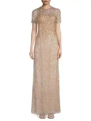 Aidan Mattox Short-Sleeve Beaded Column Gown $595 # 3A 2380 Blm • $97.46