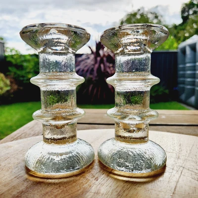 $59 • Buy Pair Of Glass 2 Ring Candle Holders By Luminarc 'Nordic' - Iittala Festivo Style